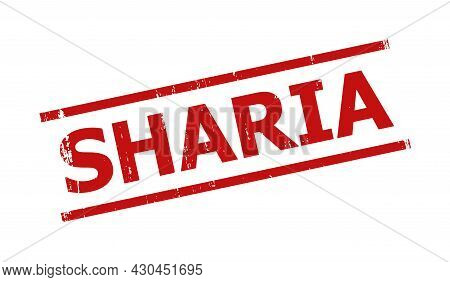 Red Sharia Seal. Sharia Seal Stamp With Parallel Line Design Elements. Rough Sharia Seal Stamp In Re