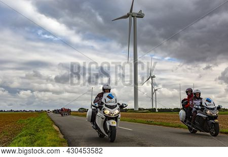 Le Gault-saint-denis, France - October 08, 2017: The Peloton Approaching On A Road In The Plain With