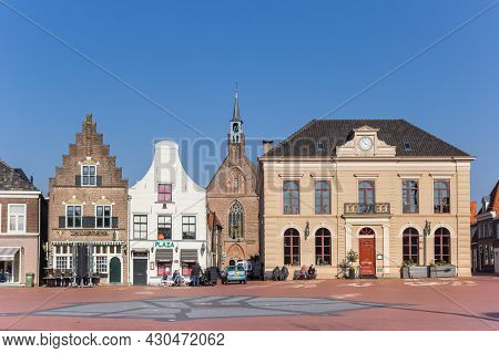 Steenwijk, Netherlands - March 27, 2020: Central Market Square In Historic City Steenwijk, Netherlan