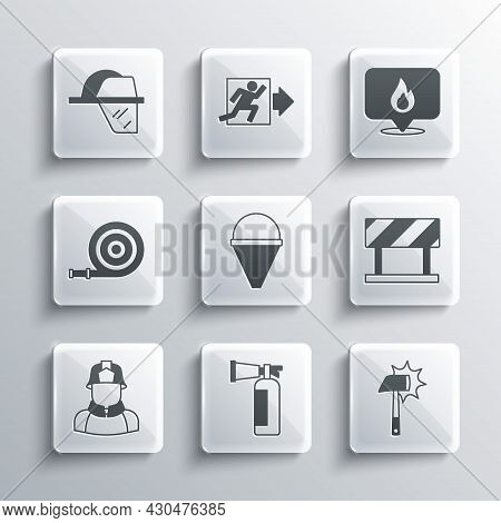 Set Fire Extinguisher, Firefighter Axe, Road Barrier, Cone Bucket, Hose Reel, Helmet And Location Wi