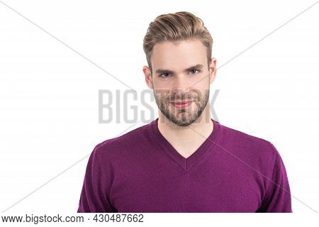 Hes Handsome And He Knows It. Handsome Man Isolated On White. Mens Grooming. Trendy Barbershop