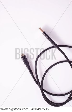 Cable Connector Micro-usb To Usb On White Background.