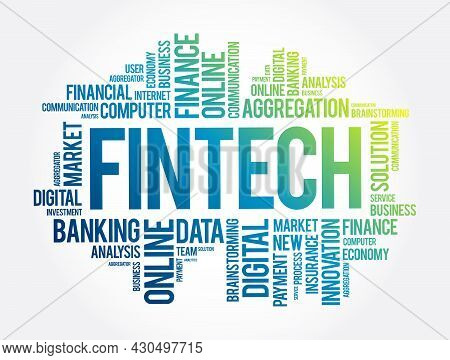 Fintech Word Cloud Collage, Business Concept Background