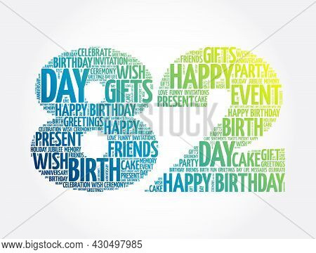 Happy 82nd Birthday Word Cloud, Holiday Concept Background