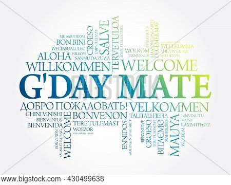 G'day Mate (welcome In Australian) Word Cloud In Different Languages, Conceptual Background