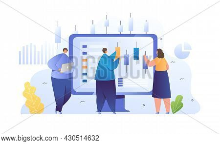 Stock Market Concept. Man And Woman Analyze Sales Schedule To Get More Profit. Financial Market Busi