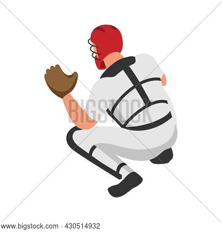 Isometric Sport Baseball Composition With Isolated Human Character Of Ballplayer On Position Vector 
