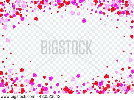 Tender Confetti Background Transparent Vector. Random Frame Heart. Red Cut Texture. Fond Confetti El