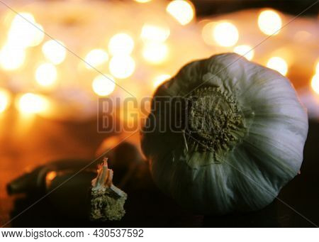 Gralic  - White Bulb With Gralic Clove With Bokeh Effect