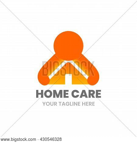 Home Care Logo Design Template. Abstract Man Hugs House. House Repair Or Home Security Concept. Stoc