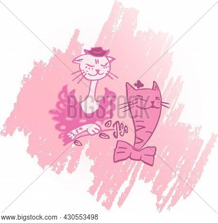 Vector Illustration Of Cats In Love For A Romantic Day. Pictures Of Cats In Vector Format For The De