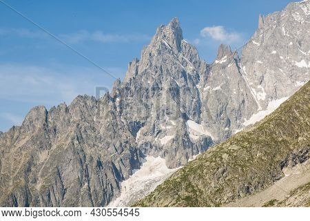 Panoramic View Of Western Alps Whit Giant's Tooth (dent Du Geant) From Helbronner Roof Of Europe In 