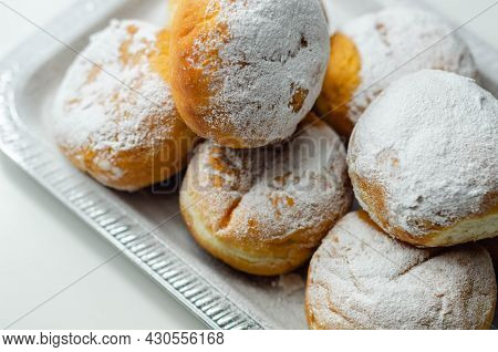 Berliner Pfannkuchen, A German Donut, Traditional Yeast Dough Deep Fried Filled With Chocolate Cream