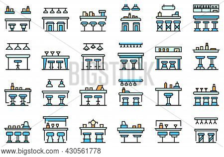 Bar Counter Icons Set. Outline Set Of Bar Counter Vector Icons Thin Line Color Flat On White