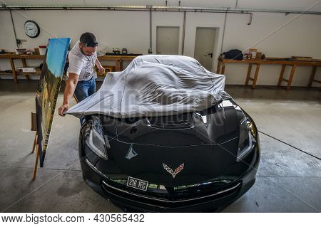 Nurburg, Germany - August 20, 2015. Garage Of Racing Rental Training Sports Cars. Road To Race Track