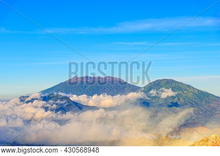 Landscape View Of Mount Raung Seen From Of Mount Ijen, Banyuwangi, East Java, Indonesia.