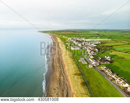 Aerial View Of Allonby Village Beach In Allerdale District In Cumbria, Uk