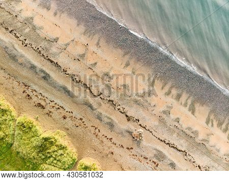 Aerial View Of Allonby Village Beach In Allerdale District In Cumbria, Uk