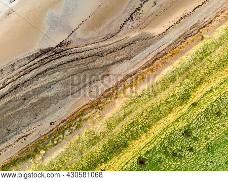 Aerial View Of Allonby Village Beach In Allerdale District In Cumbria, Uk
