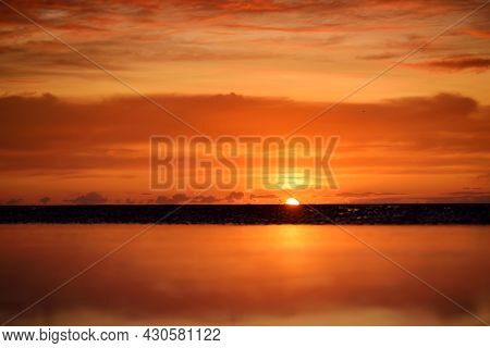 Beautiful Sunset Colors Over The Coastline Of Allerdale District In Cumbria, Uk. Sun Setting Over Th