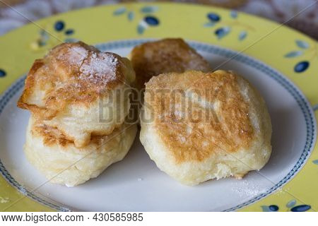 Close Up Fried Fritters Or Oladushki On The Plate