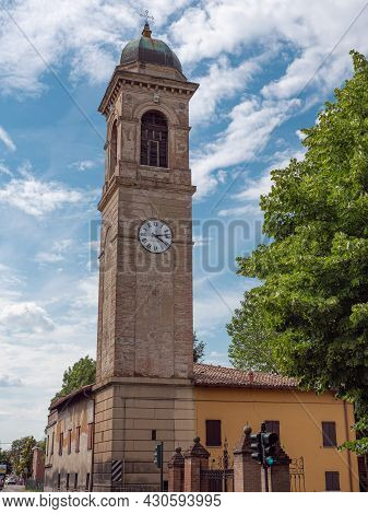 Bell Tower Of The Church Of San Giacomo Apostolo In Cadè In The Province Of Reggio Nell'emilia, Ital