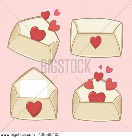 Vector Happy Valentine's Day Envelopes With Red Hearts. Love Is In The Air