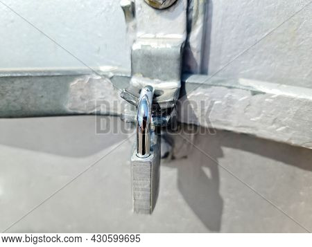 Close Uo Of A Lock At A Close Metal Door