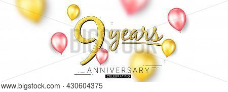 9 Years Anniversary. Happy Birthday Balloons Background. Nine Years Celebration Icon. Anniversary Ce
