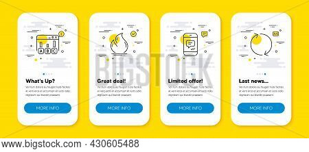 Vector Set Of Survey Results, Fire Energy And Message Line Icons Set. Ui Phone App Screens With Line