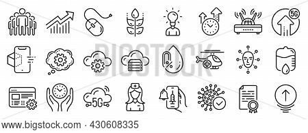 Set Of Science Icons, Such As Certificate Diploma, 5g Upload, Safe Time Icons. Web Settings, Cogwhee
