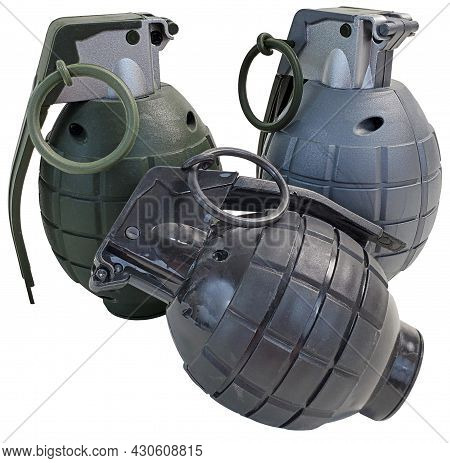 Set Of Grenades With Pins That Can Be Pulled