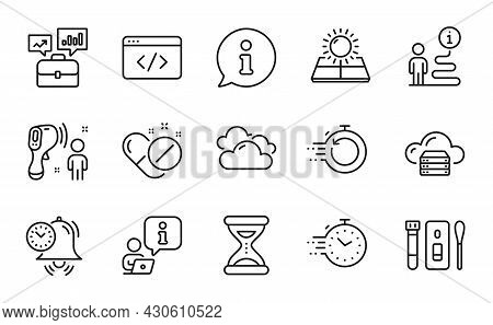 Science Icons Set. Included Icon As Sun Energy, Fast Recovery, Covid Test Signs. Time, Electronic Th