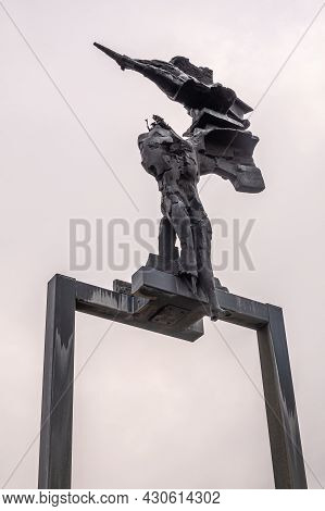 Gent, Flanders, Belgium - August 1, 2021: Closeup, Statue On Maria Hendrikaplein By Paul Van Gysegem