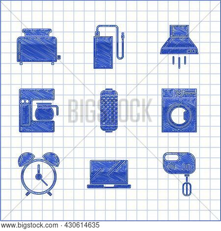 Set Stereo Speaker, Laptop, Electric Mixer, Washer, Alarm Clock, Coffee Machine With Glass Pot, Kitc