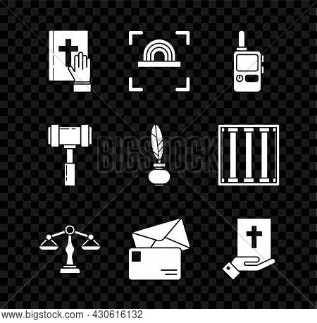 Set Oath On The Holy Bible, Fingerprint, Walkie Talkie, Scales Of Justice, Envelope, Judge Gavel And