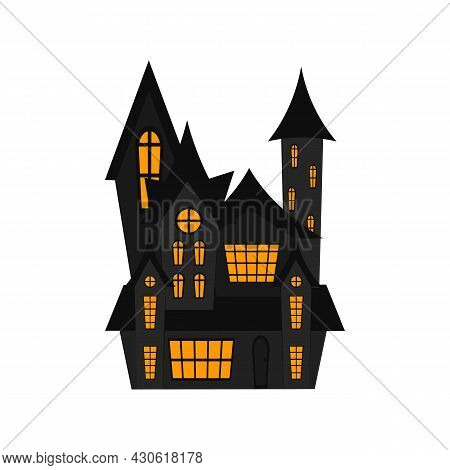Creepy House Isolated On White Background. Halloween Castle House. Vector Flat Illustration. Witch H
