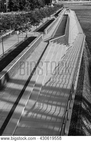 The Steps At Cologne Embankment At River Rhine - Cologne, Germany - June 25, 2021
