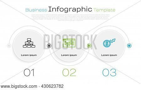 Set Line Hierarchy Organogram, Browser With Stocks Market And Financial Growth Dollar. Business Info