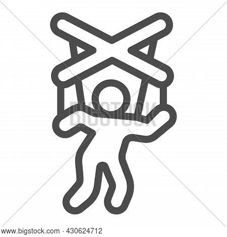 Marionette, Human Puppet On Strings, Dummy Line Icon, Theater Concept, Man Marionette Vector Sign On