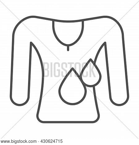 Wet Tee Shirt And Water Drop, Sweat, Stress Thin Line Icon, Laundry Concept, Washing Shirt Vector Si
