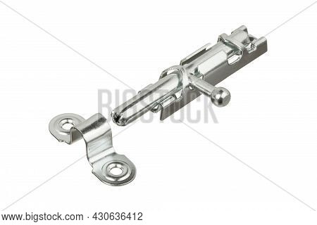 Stainless Steel Bolt Latch Isolated On White Background. Door Lock. Slide Bolt For Door Lock.