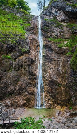 Famous 80 M High Nixenfall Waterfall In Austria Alp Near City Weissenbach