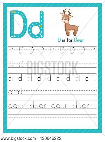 Trace Letter D Uppercase And Lowercase. Alphabet Tracing Practice Preschool Worksheet For Kids Learn