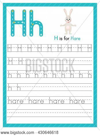 Trace Letter H Uppercase And Lowercase. Alphabet Tracing Practice Preschool Worksheet For Kids Learn