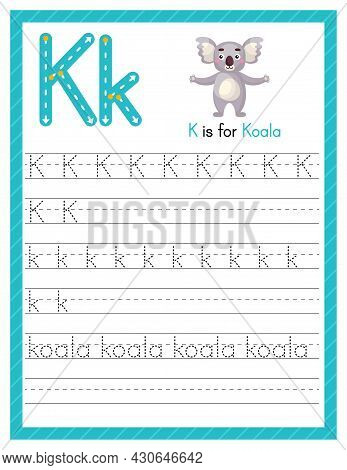 Trace Letter K Uppercase And Lowercase. Alphabet Tracing Practice Preschool Worksheet For Kids Learn