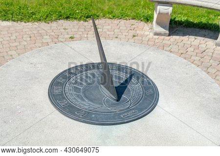 Zory, Poland - June 4, 2021: Sundial At Craftsmen Square (polish: Skwer Rzemieslnikow).