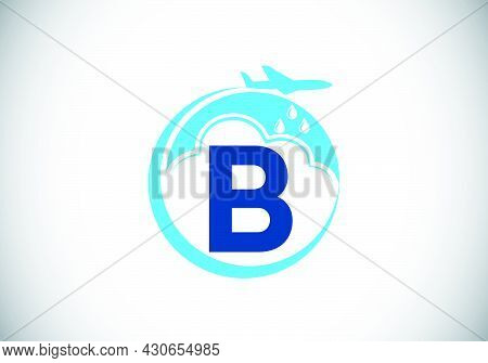 Initial B Monogram Alphabet With An Airplane And Cloud. Artificial Rainmaking. Cloud Seeding Logo. M
