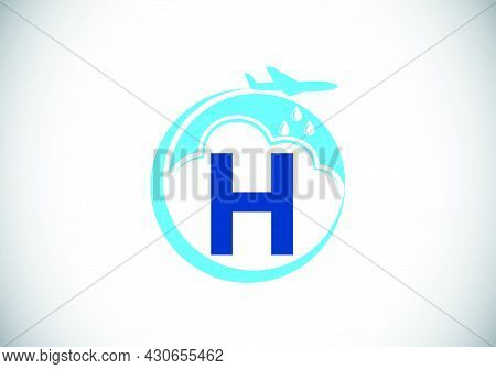 Initial H Monogram Alphabet With An Airplane And Cloud. Artificial Rainmaking. Cloud Seeding Logo. M