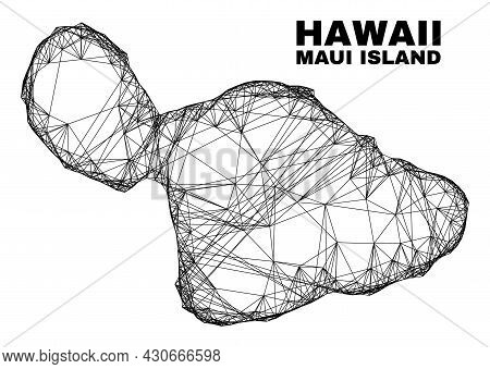 Wire Frame Irregular Mesh Maui Island Map. Abstract Lines Form Maui Island Map. Wire Frame Flat Net 